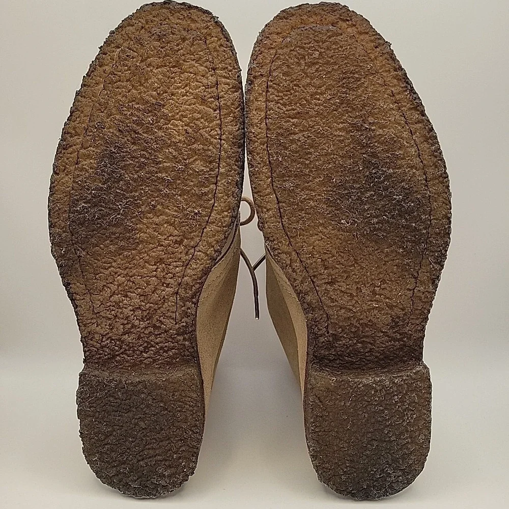 Frye Suede Chukka Boots Mens 8.5D Beige Tan Leather Sole Lace-Up Made Mexico